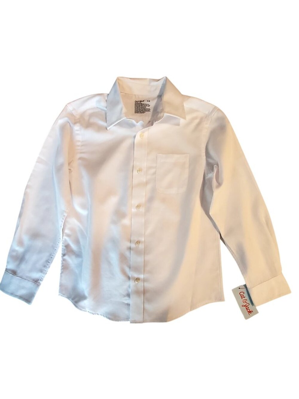 Cat & Jack White Long Sleeve Button-Up Shirt M Youth 8 Cotton BlendFront pocket